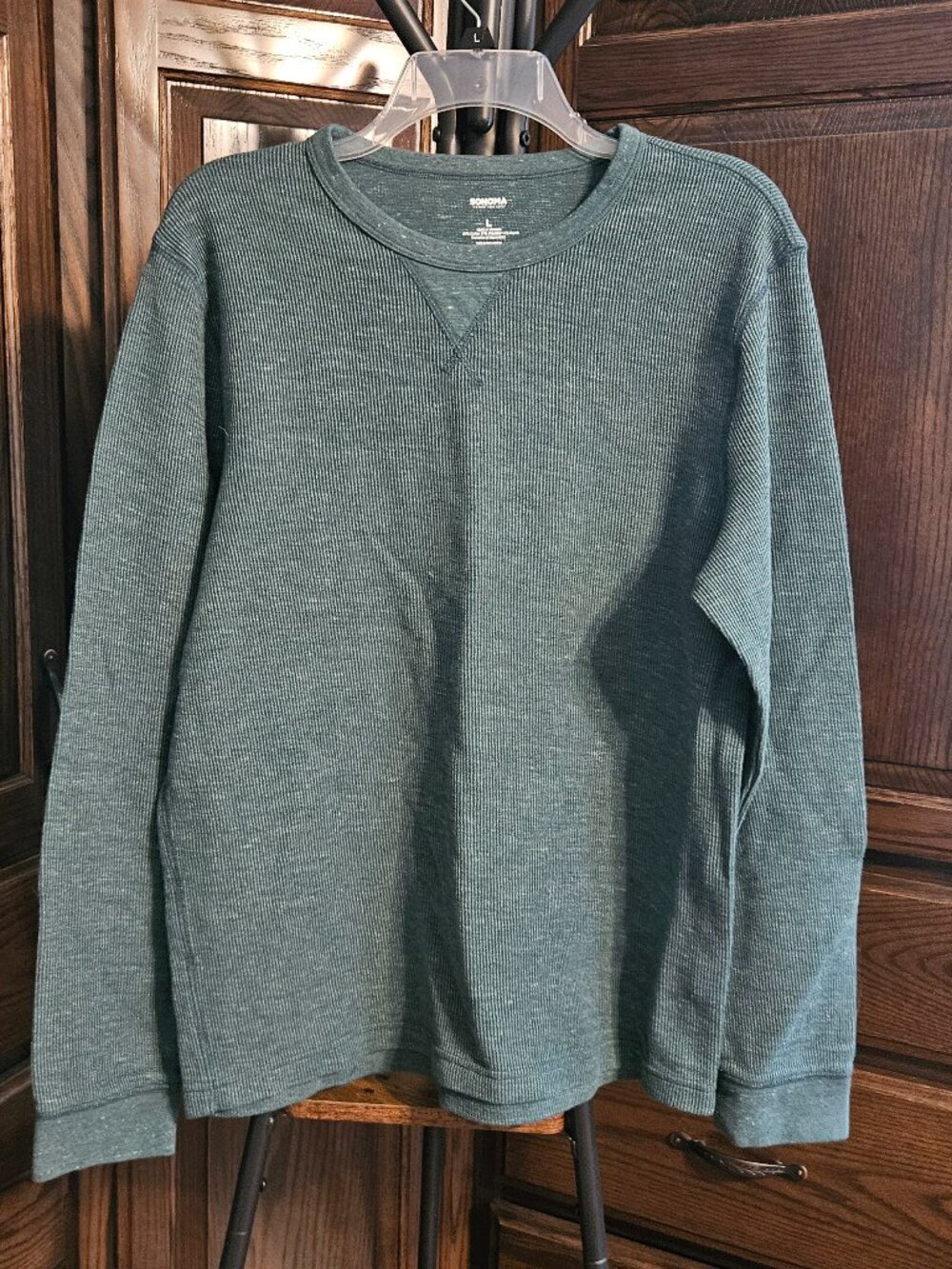 Sonoma Men’s Thermal Waffle Knit Long Sleeve Shirt Large Green